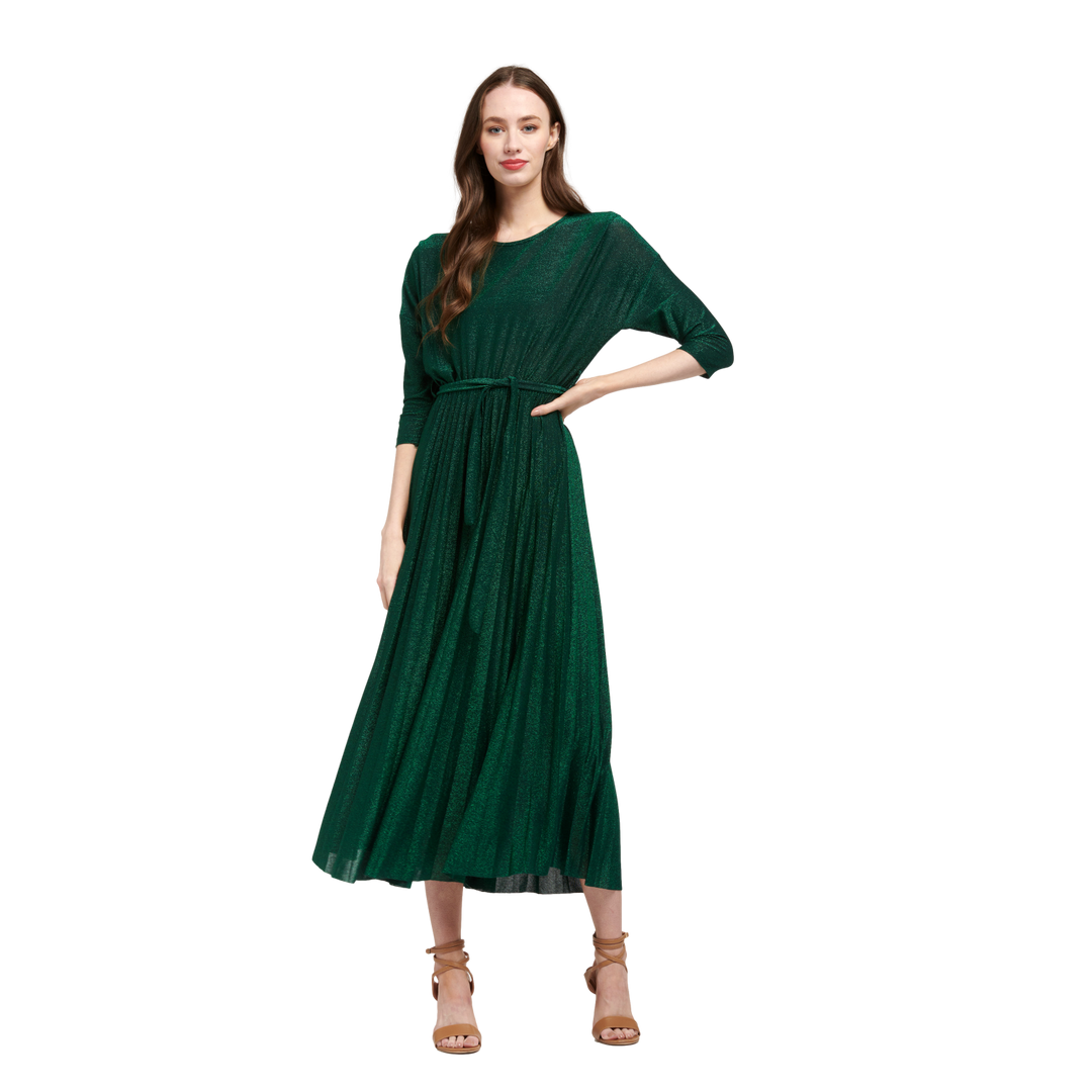 Lurex Elbow Sleeves Dress - Deep Green Dresses Urban Luxury   
