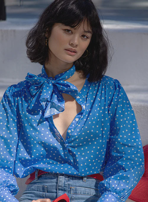 JE T'AIME BLOUSE - Marie Louise De Monteray Blue wit White hearts Marie Louise De Monteray 10