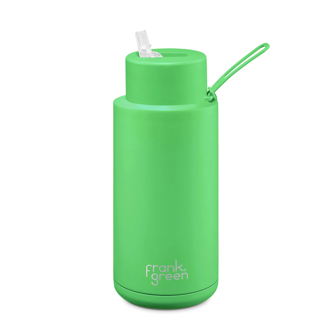 34oz / 1 Ltr Stainless Steer Ceramic Reusable bottle - Neon Green Drink Bottles Frank Green