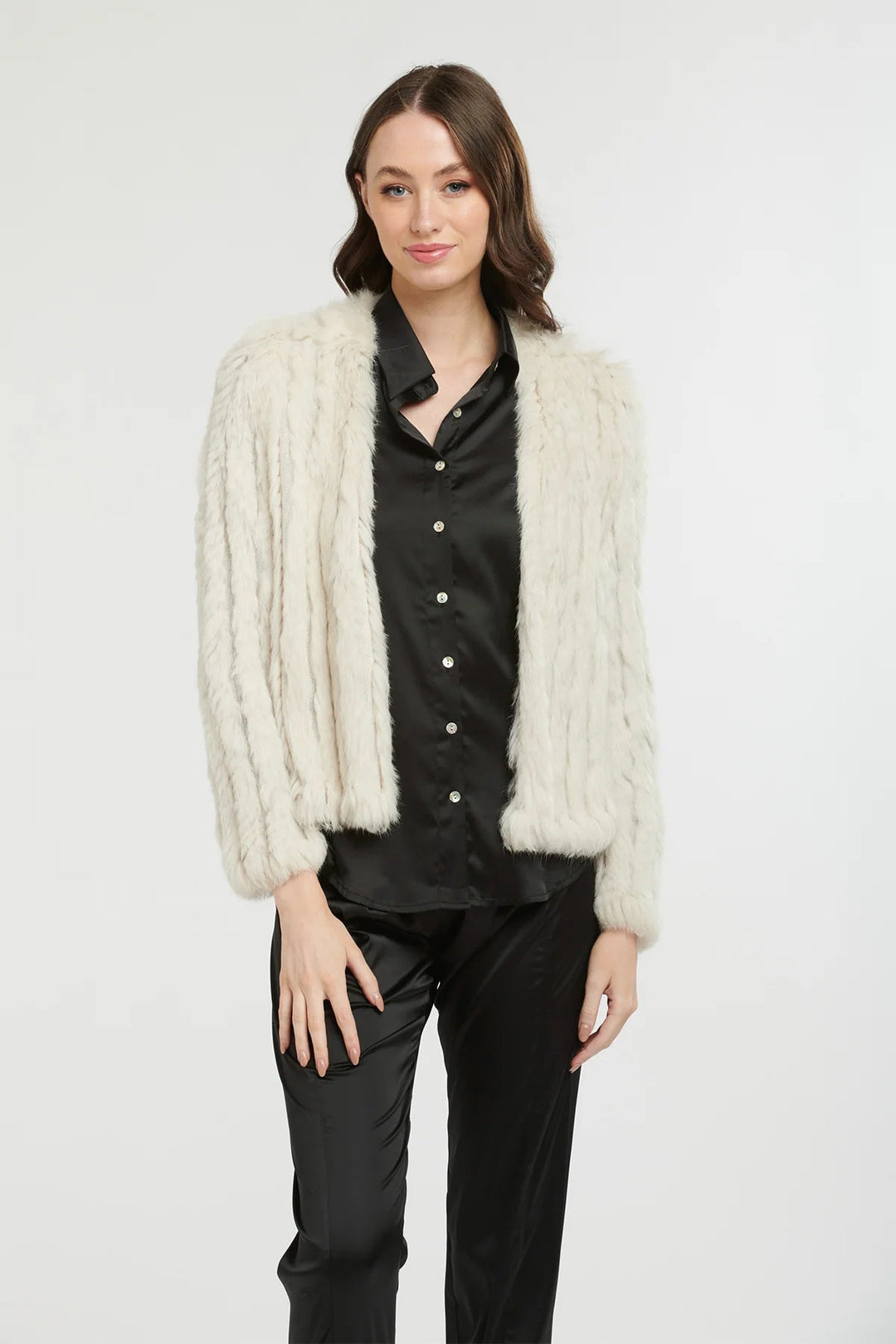 365 Days Short Fur Jacket - Chalk Fur Coat 365 days