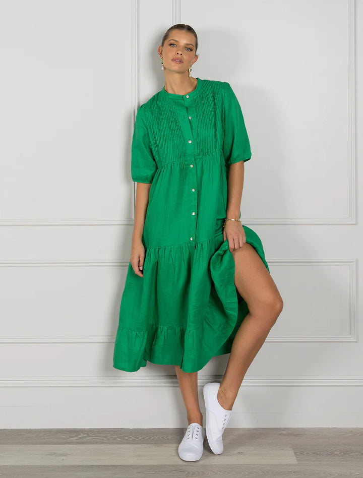 maria linen dress-green Dresses zjoosh   