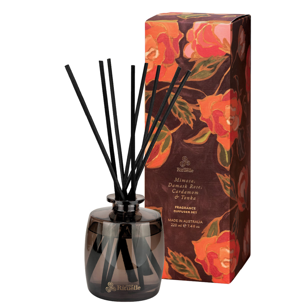 Mimosa, Damask Rose, Cardamom & Tonka Fragrance Diffuser Set | 220ml Candles Urban Rituelle   