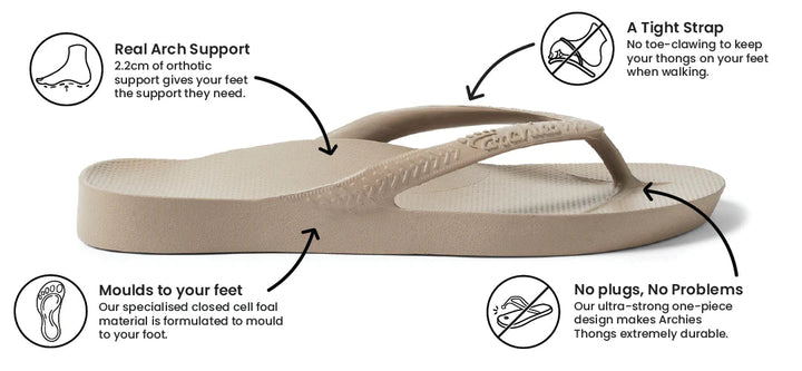 Archies Arch Support Thongs - Taupe Shoes Archies