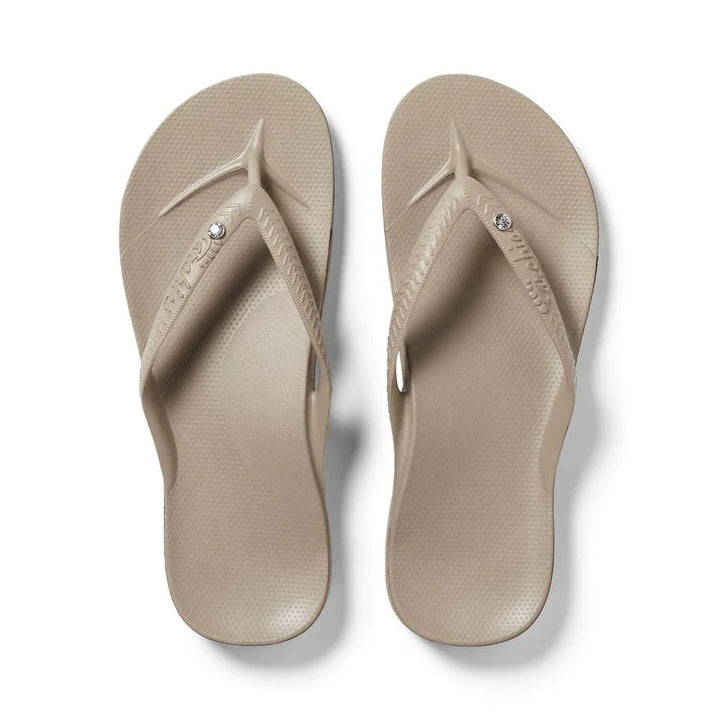 Archies 'Crystal' Arch Support Thongs - Taupe Shoes Archies