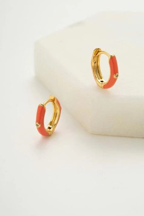 Brighton Huggie - gold /Coral earing Zafino Jewellery