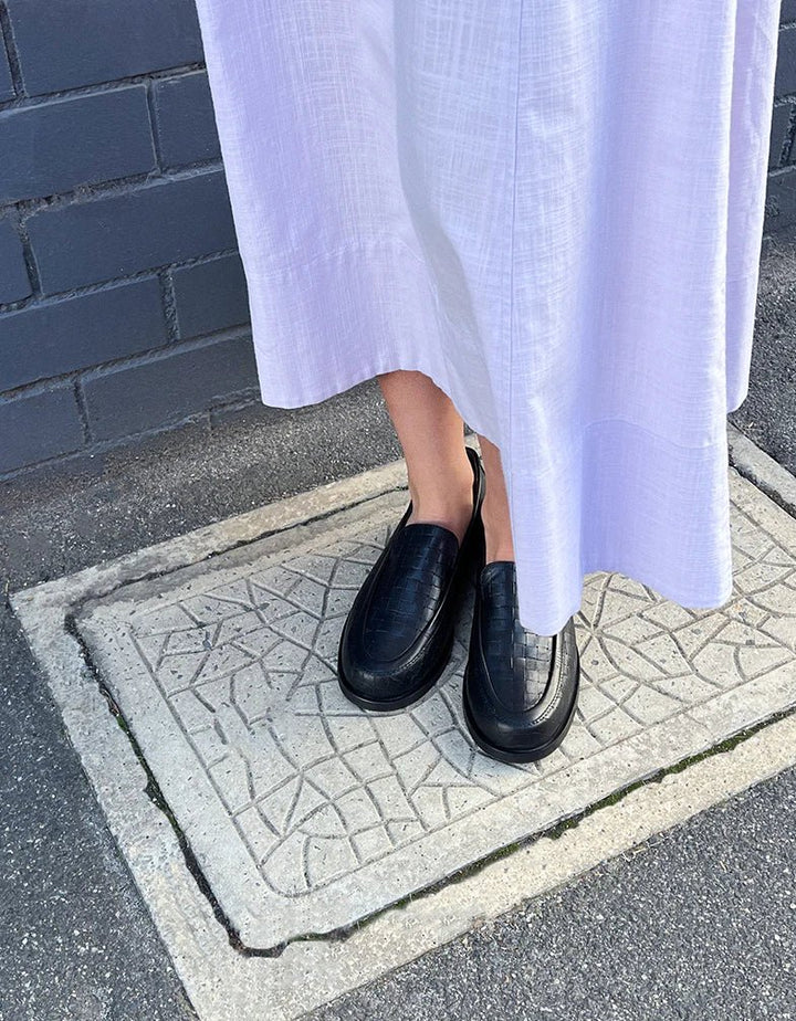 Emmie - Black Weave Emboss Shoes Department of Finery