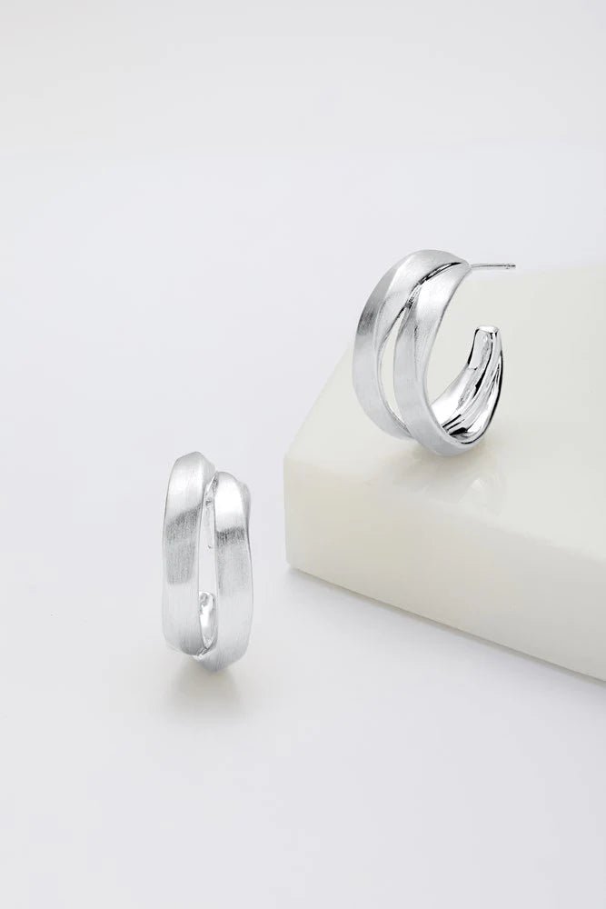 hannah hoop - brushed silver earing Zafino Jewellery