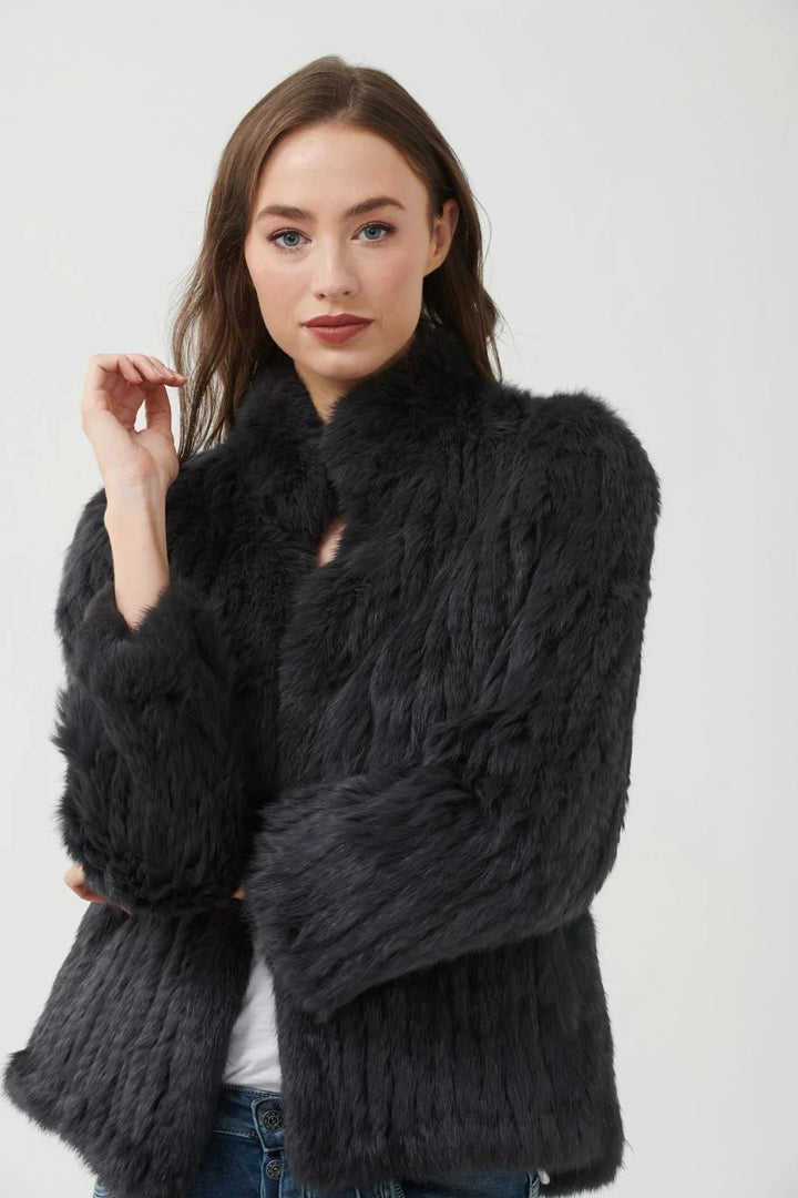 365 Days High Neck Fur Jacket - black Fur Coat 365 days