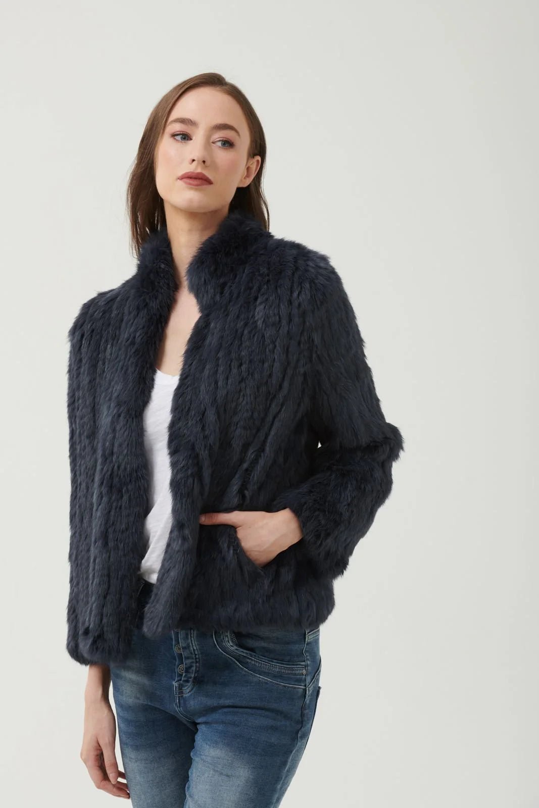 365 Days High Neck Fur Jacket - black Fur Coat 365 days