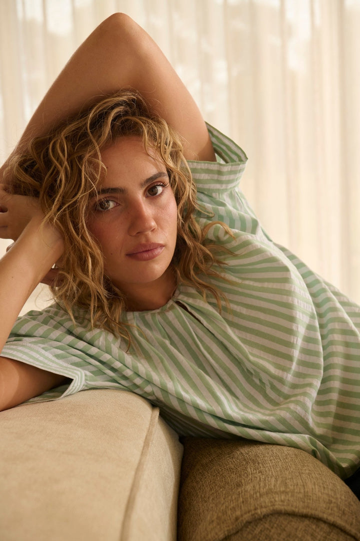 Kaitlyn Shirt - Green Stripe Kireina