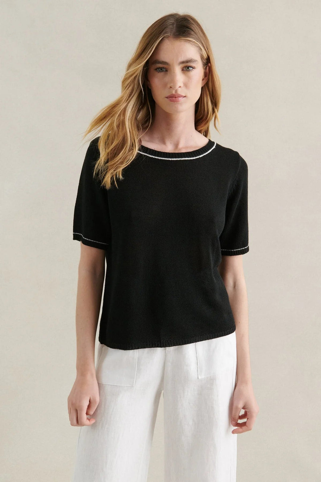 Little lies Contrast Stitch Spring Tee - Black Tee shirt Little Lies