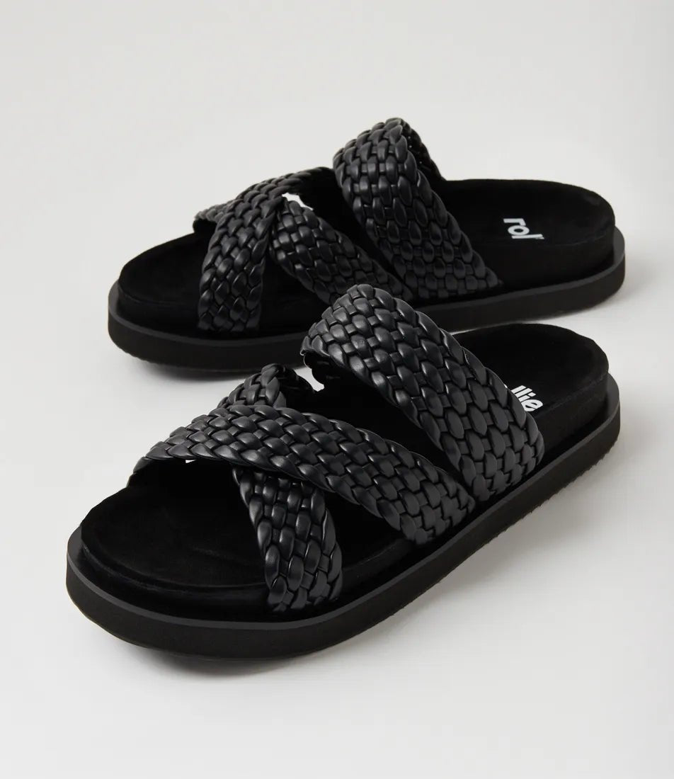 Rhodes Cross slide Black weave ROLLIE Shoes Rollie