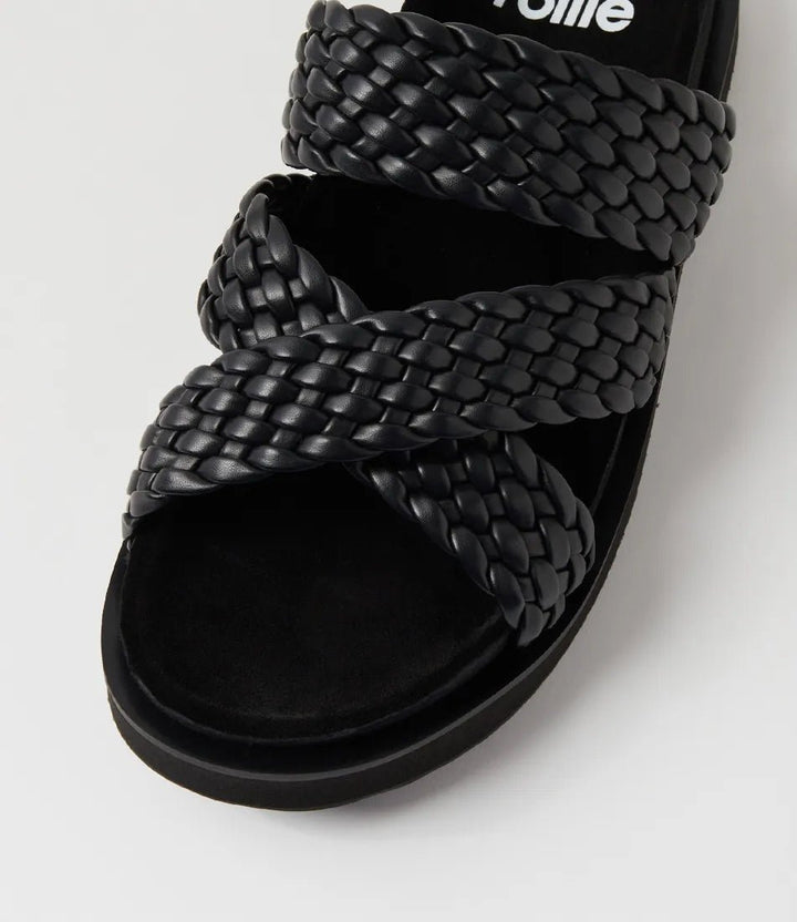 Rhodes Cross slide Black weave ROLLIE Shoes Rollie