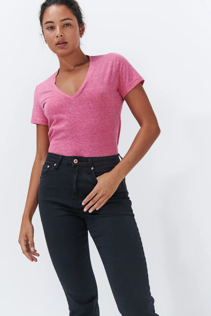 Veronica V Neck Tee - Raspberry Marle Tee Shirts Kireina