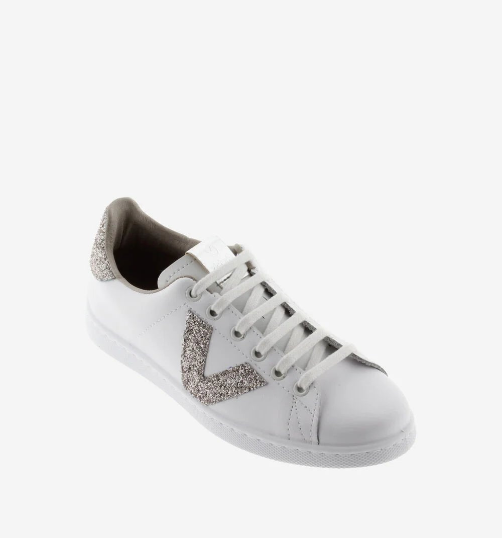 TENIS LEATHER & GLITTER SWIRLS - Silver Shoes Victoria Shoes