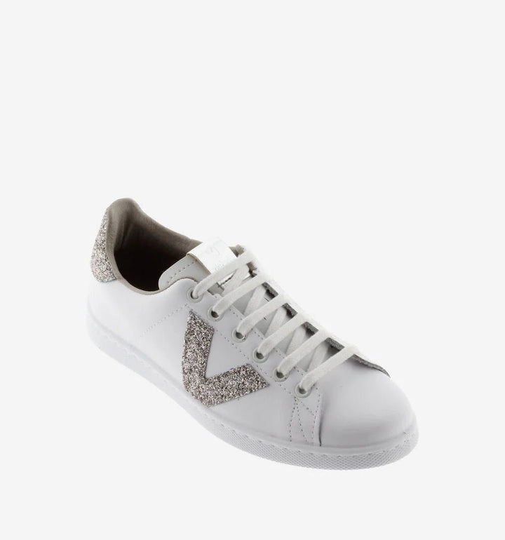 TENIS LEATHER & GLITTER SWIRLS - Silver Shoes Victoria Shoes