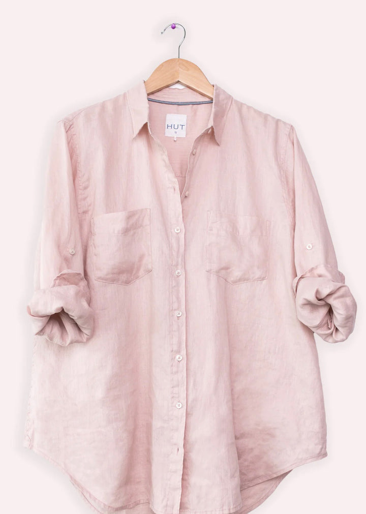 Hut Boyfriend Linen Shirt - Dark Blush Shirts Hut   