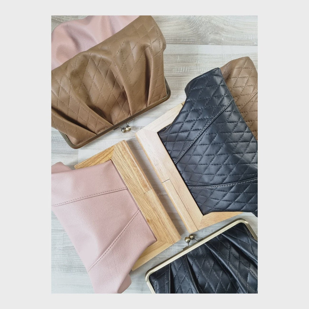 Moy Leather Timber Cluch - Black Embossed Bags Moy Tasmania