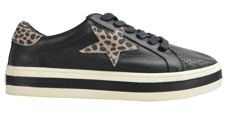 Pixie Sneaker Black/Brown Animal Leather Shoes Alfie & Evie