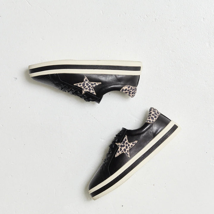 Pixie Sneaker Black/Brown Animal Leather Shoes Alfie & Evie