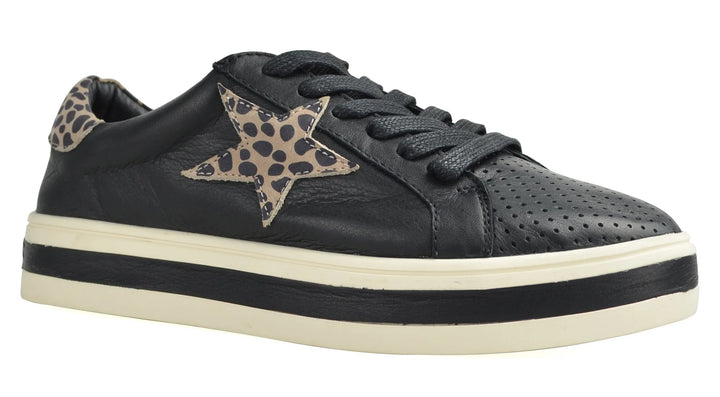 Pixie Sneaker Black/Brown Animal Leather Shoes Alfie & Evie