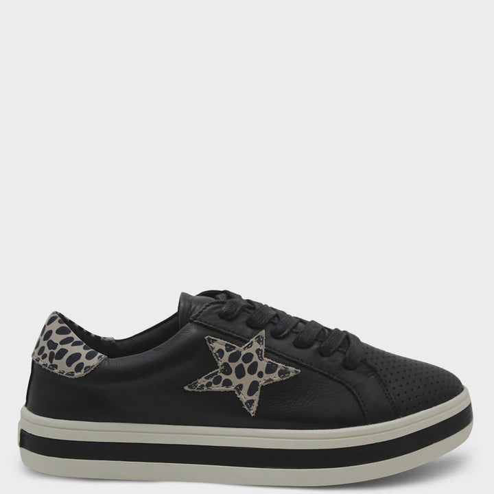 Pixie Sneaker Black/Brown Animal Leather Shoes Alfie & Evie