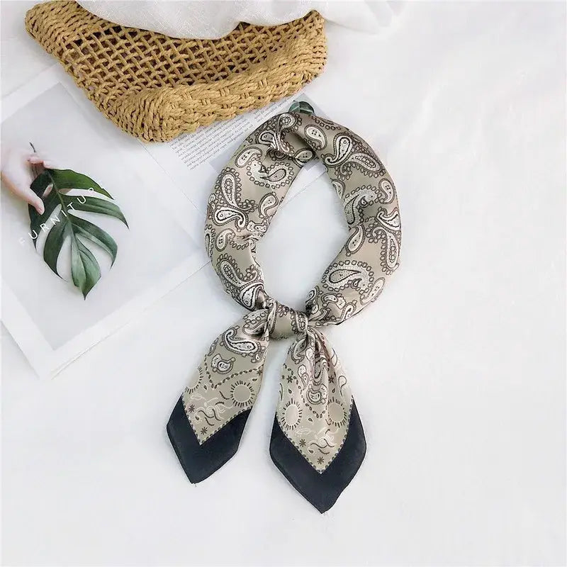 Western Paisley Silk Scarf Bandana accessories Stanleyandstone Beige with Black Trim
