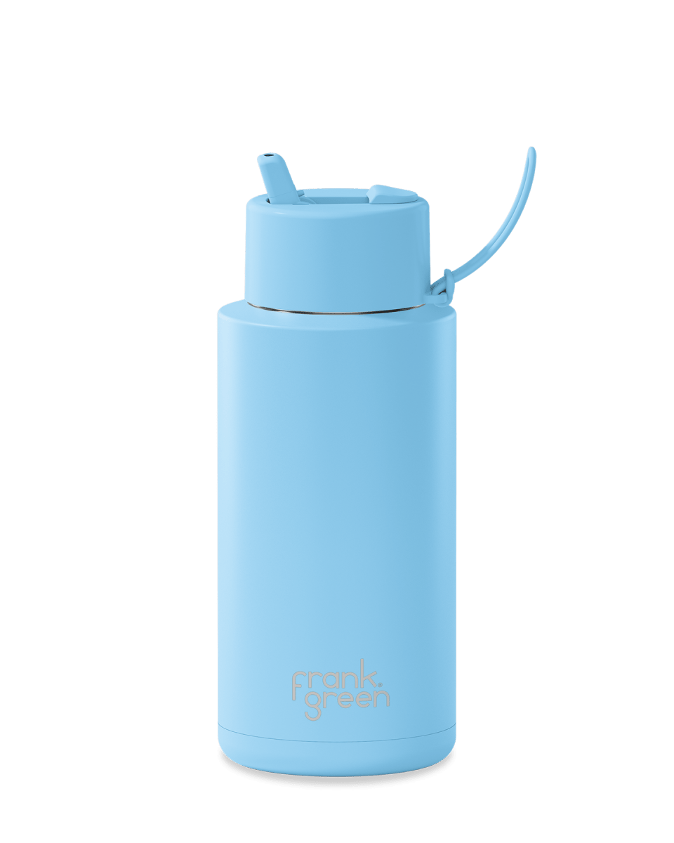 1 Ltr | Flip Lid Reusable Frank Green Ceramic Drink Bottle - Large 34oz Drink Bottles Frank Green Sky Blue