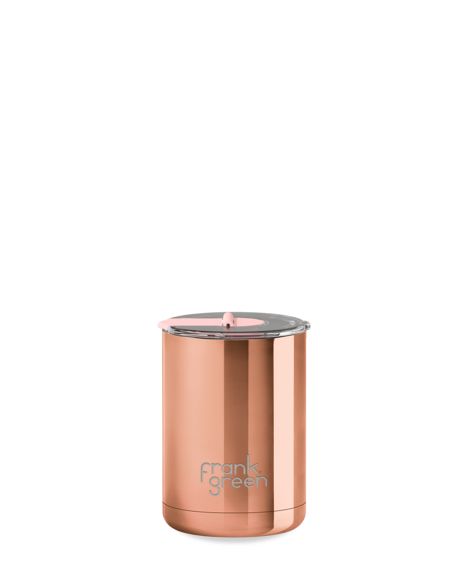 12oz Rose Gold Ceramic Coffee Cup with Hinged Screw Lid Frank Green Frank Green