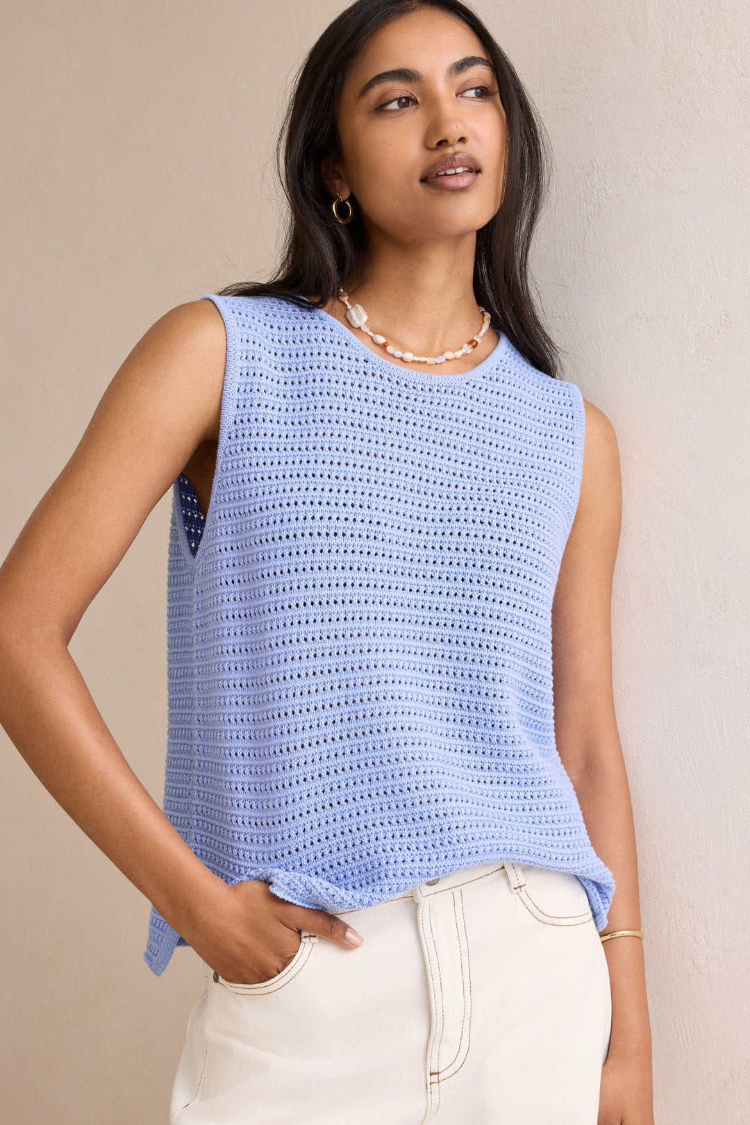 Margot Mesh Knit Tank - Sky Blue tank top Ceres Life