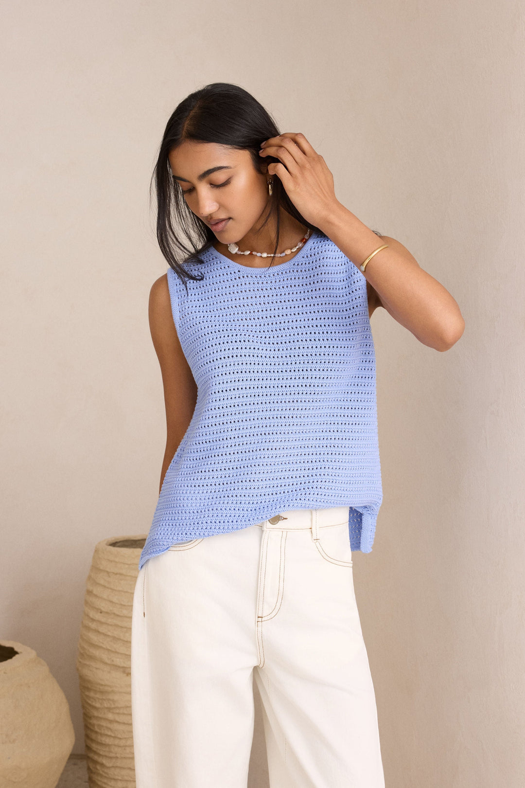 Margot Mesh Knit Tank - Sky Blue tank top Ceres Life