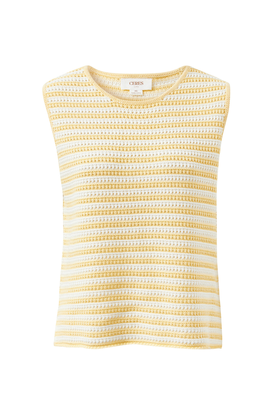 Margot Mesh Knit Tank - Butter Milk Fine Stripe tank top Ceres Life