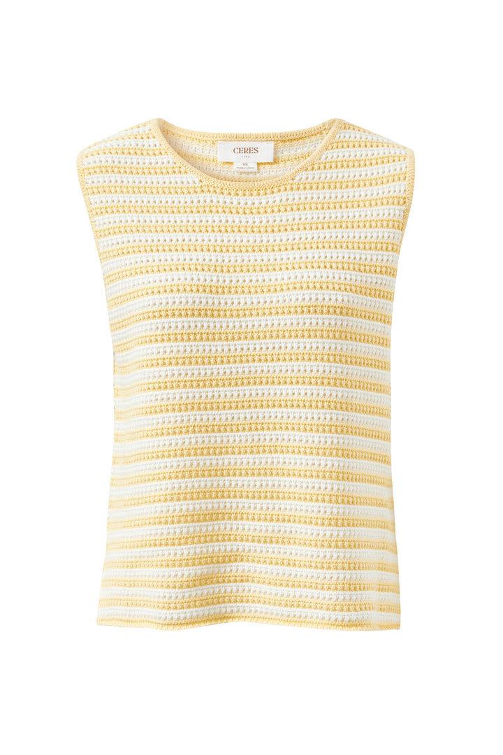 Margot Mesh Knit Tank - Butter Milk Fine Stripe tank top Ceres Life
