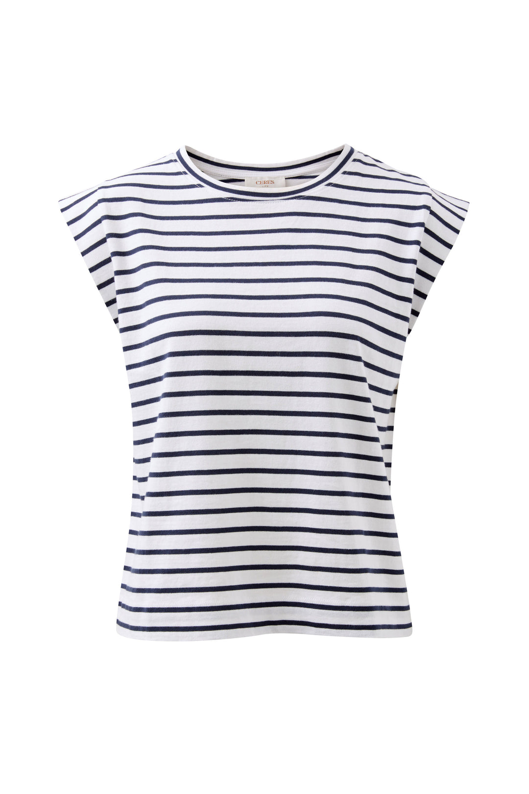 Esme Extended Shoulder Tee - Stripe Navy Tee shirt Ceres Life