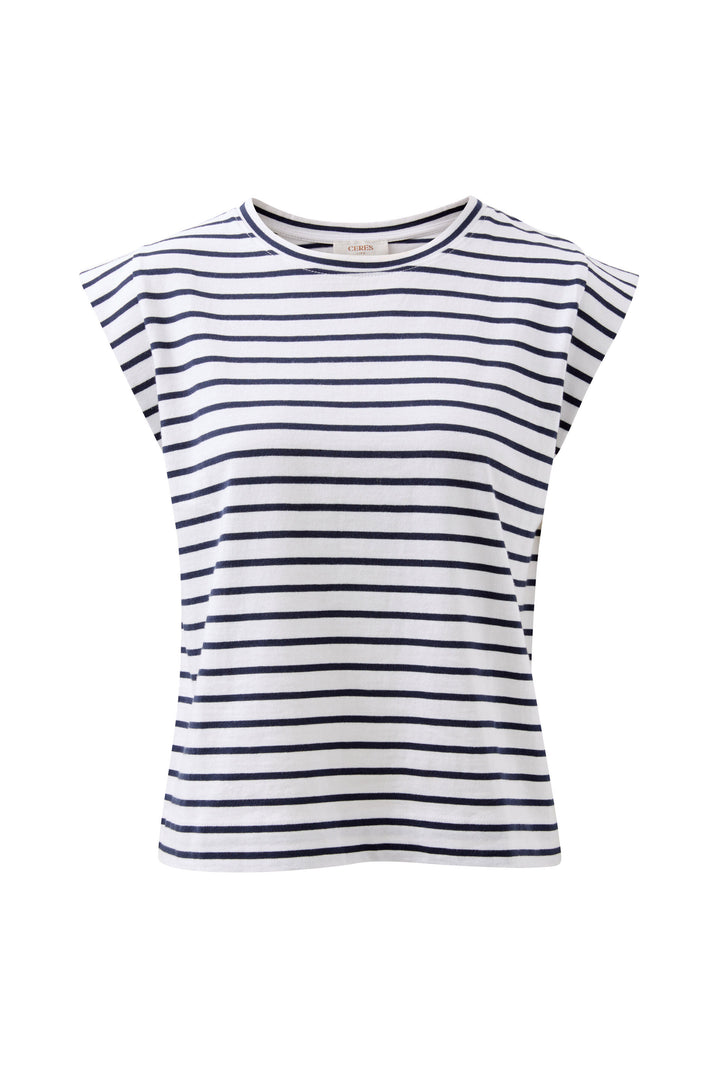 Esme Extended Shoulder Tee - Stripe Navy Tee shirt Ceres Life