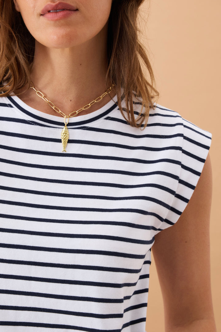 Esme Extended Shoulder Tee - Stripe Navy Tee shirt Ceres Life