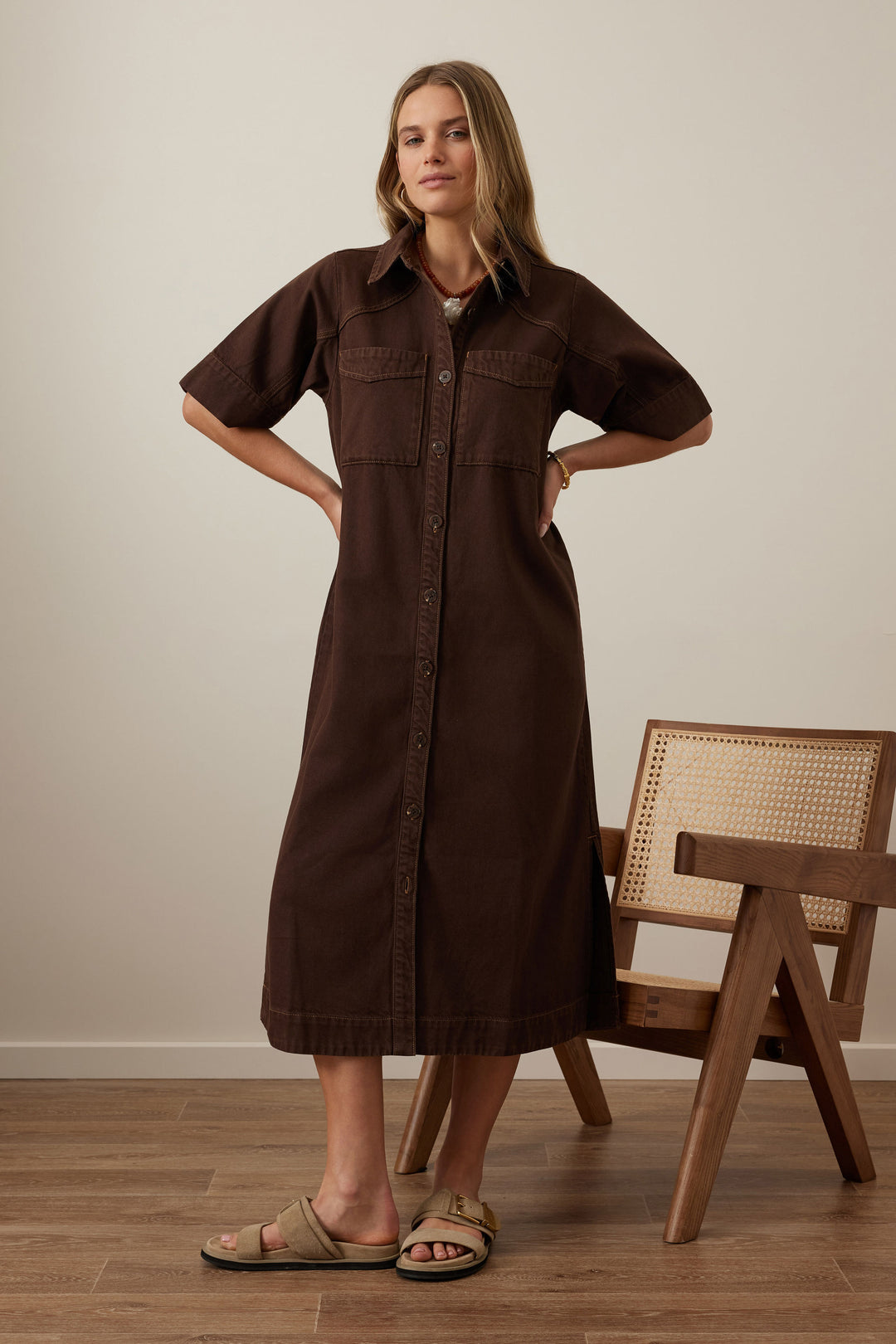 Ava Short Sleeve Midi Dress - Chocolate dress Ceres Life