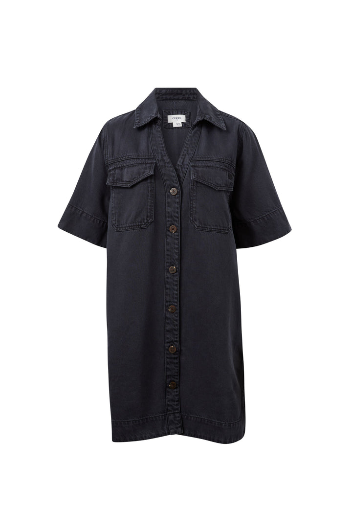 Bonnie Relaxed Shirt Dress - Washed Black Dress Ceres Life
