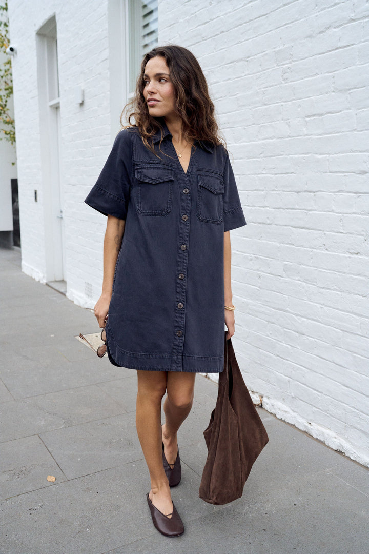 Bonnie Relaxed Shirt Dress - Washed Black Dress Ceres Life