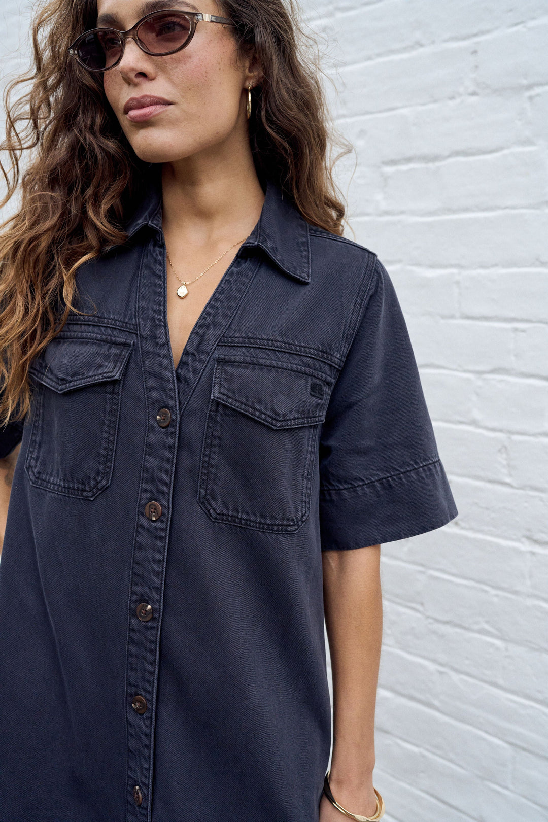 Bonnie Relaxed Shirt Dress - Washed Black Dress Ceres Life