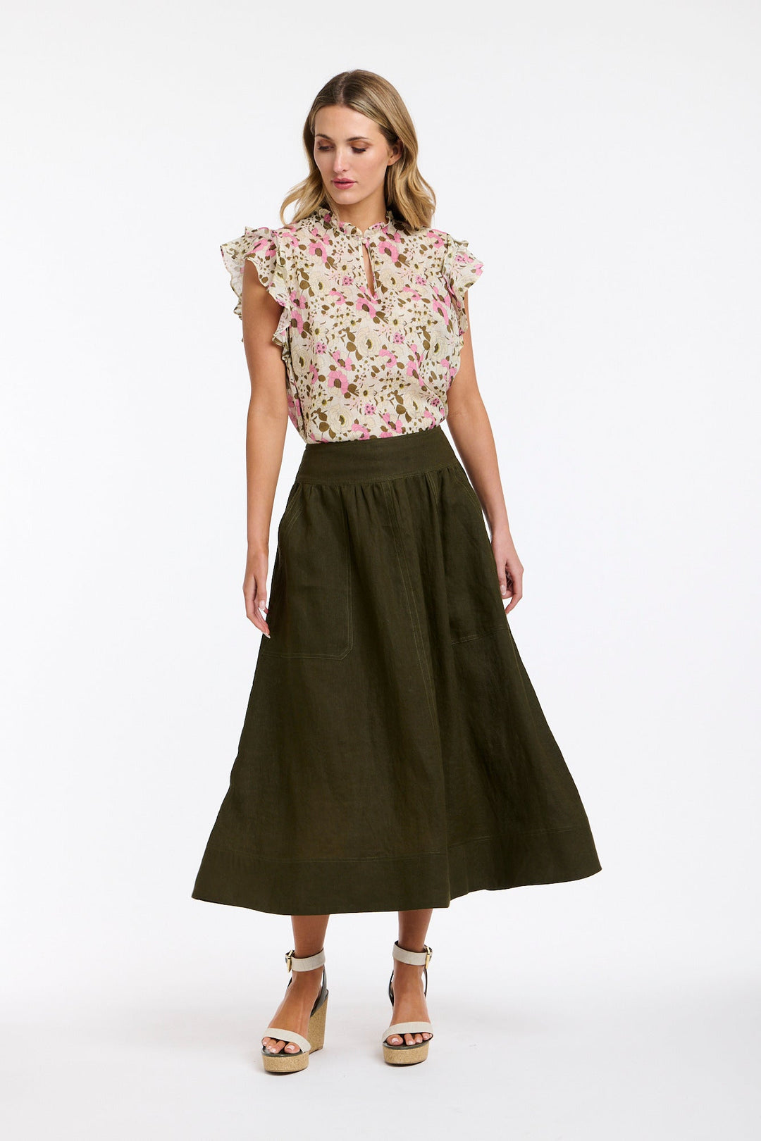 MARION KHAKI LINEN SKIRT