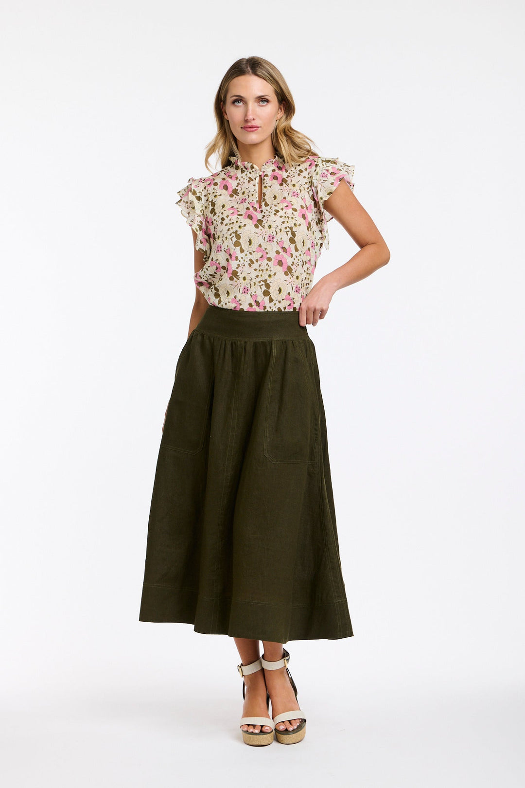 MARION KHAKI LINEN SKIRT