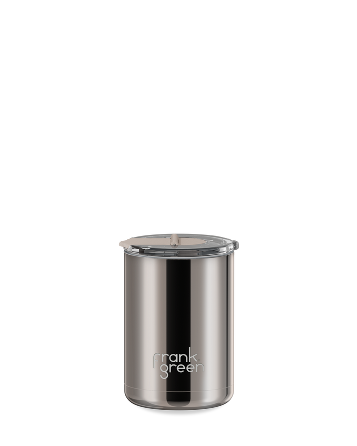 Chrome Ceramic Coffee Cup with Hinged Screw Lid - 12oz / 355ml