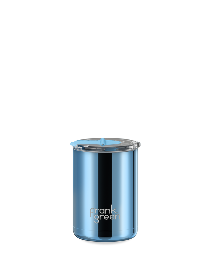Chrome Ceramic Coffee Cup with Hinged Screw Lid - 12oz / 355ml