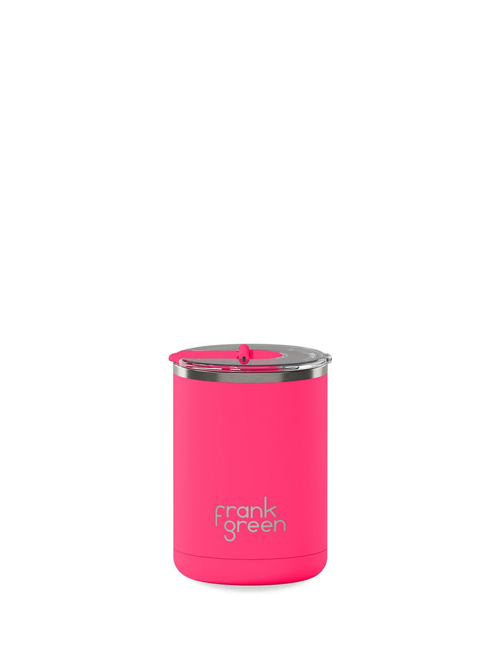 12Oz Ceramic Coffee Cup with Hinged Lid - Neon Pink coffee cup Frank Green