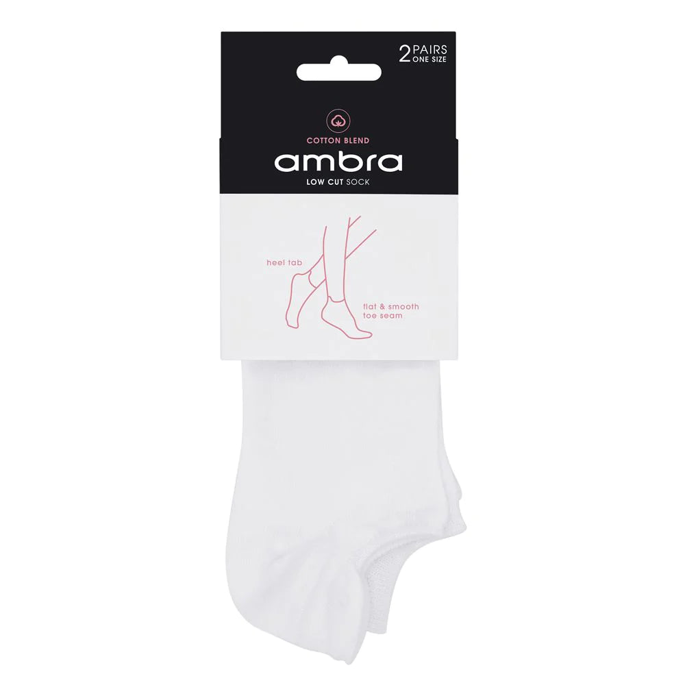 AMBRA Organic Cotton Low Cut Socks 2 Pair Pack - WHite Undergarments Ambra   