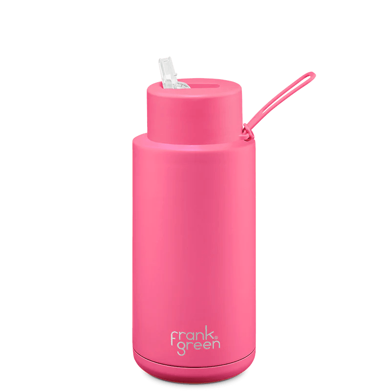34oz / 1 Ltr Stainless Steer Ceramic Reusable bottle - Neon Pink Drink Bottles Frank Green