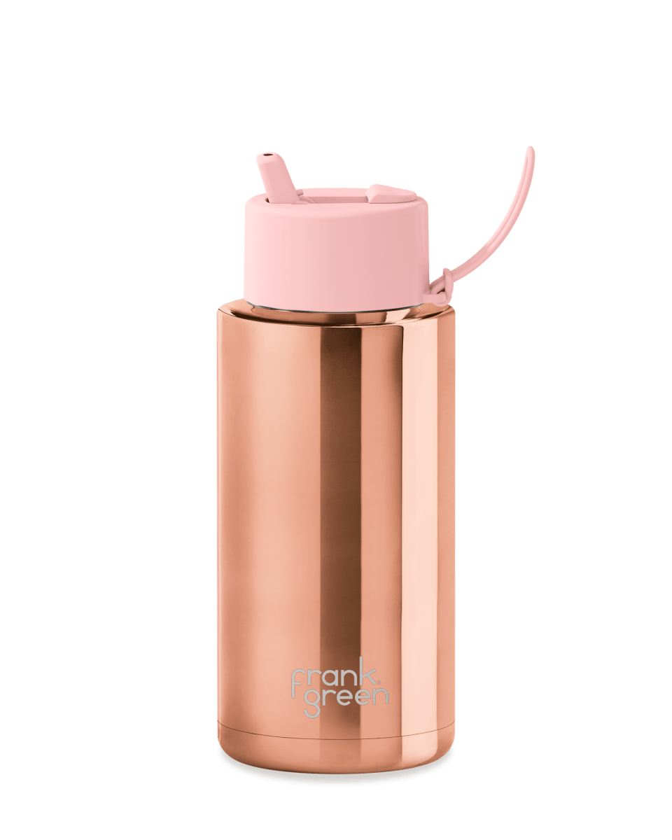 34oz Rose Gold Ceramic Reusable Bottle with Flip Straw Lid Frank Green Frank Green