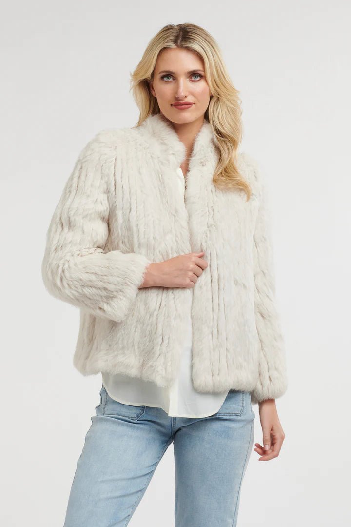 365 Days High neck Rabbit Fur Jacket - Chalk fur coat 365 days