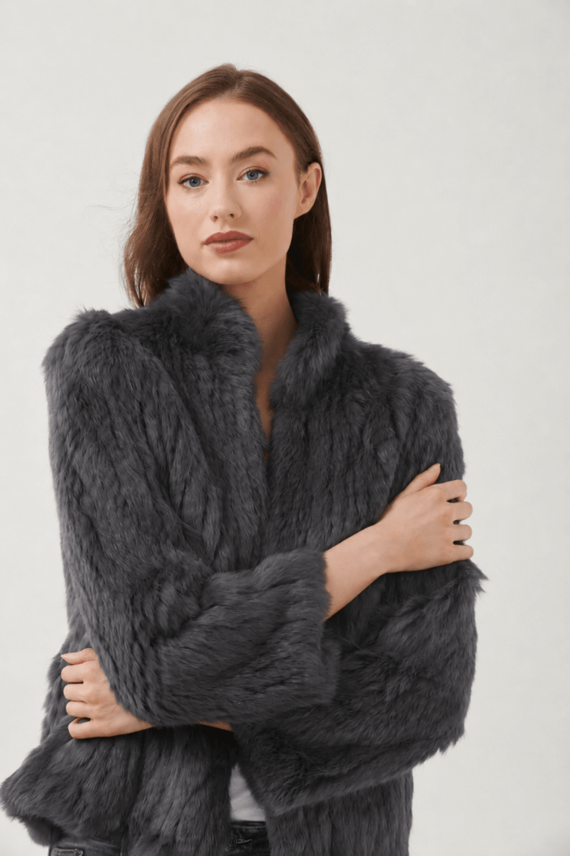 365 Days High neck Rabbit Fur Jacket - Slate Coats & Jackets 365 days